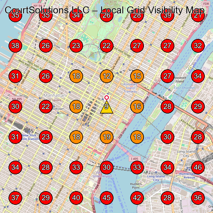 CourtSolutions LLC GeoGrid visibility map for Divorce Service in New York